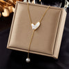 Wholesale Pendant Necklace Fashion Simple Double Layer Stacked Love Themed Titanium Steel With Diamond Embedded Square And Round Pearl Electroplated For Women