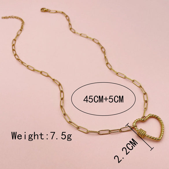 Wholesale Pendant Necklace Geometric Love Heart Shape Titanium Steel 14K Gold Electroplated Women's Jewelry