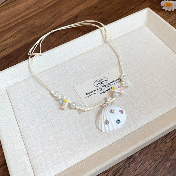 Wholesale Pendant Necklace Handmade Artificial Crystal And Shell Animal Zodiac Clavicle Chain For Women Vacation Style