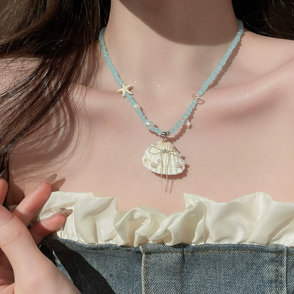 Wholesale Pendant Necklace Handmade Artificial Crystal And Shell Animal Zodiac Clavicle Chain For Women Vacation Style