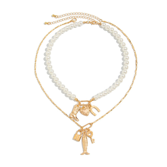 Wholesale Pendant Necklace Imitation Pearl Alloy Geometric Heart Shape Electroplating