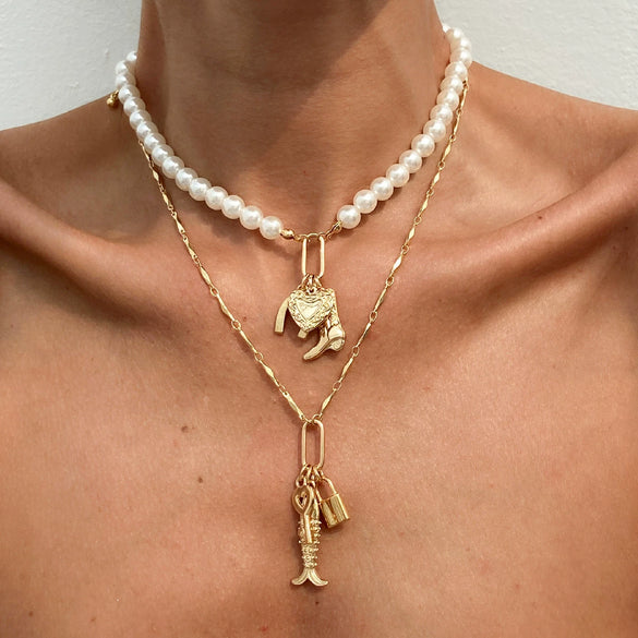 Wholesale Pendant Necklace Imitation Pearl Alloy Geometric Heart Shape Electroplating