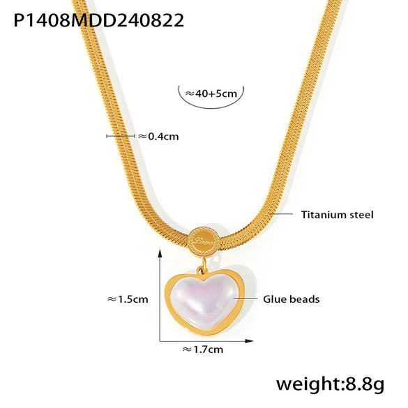 Wholesale Pendant Necklace Imitation Pearl Geometric Heartshaped 316L Stainless Steel 18K Gold Plated For Women Light Luxury Style