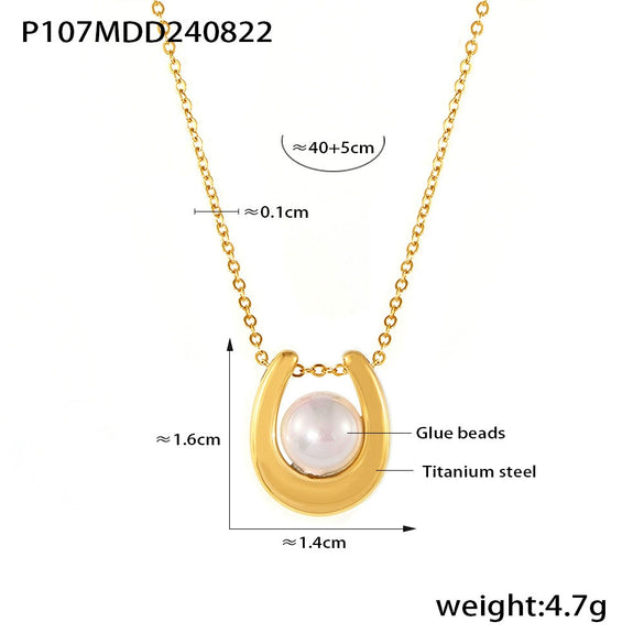 Wholesale Pendant Necklace Imitation Pearl Geometric Heartshaped 316L Stainless Steel 18K Gold Plated For Women Light Luxury Style