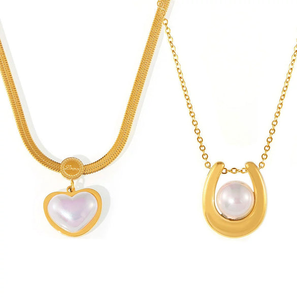Wholesale Pendant Necklace Imitation Pearl Geometric Heartshaped 316L Stainless Steel 18K Gold Plated For Women Light Luxury Style