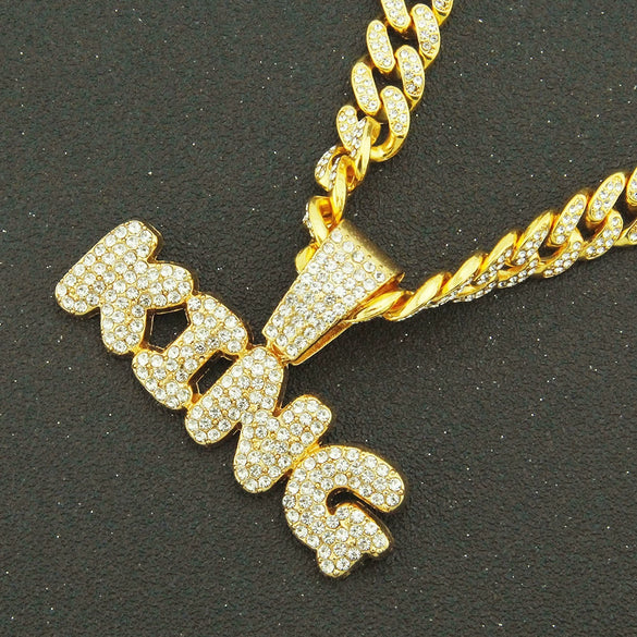 Wholesale Pendant Necklace Men's Hiphop Style Alloy With Rhinestone And Letter Pattern Cuban Chain