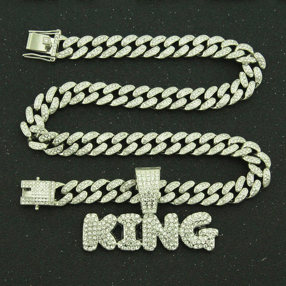 Wholesale Pendant Necklace Men's Hiphop Style Alloy With Rhinestone And Letter Pattern Cuban Chain