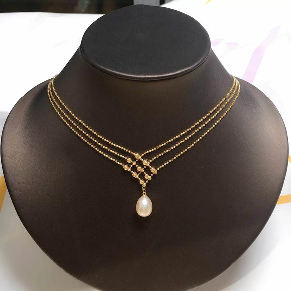 Wholesale Pendant Necklace Multilayer Ballpoint Chain Natural Freshwater Pearl Copper 18K Gold Color Preservation
