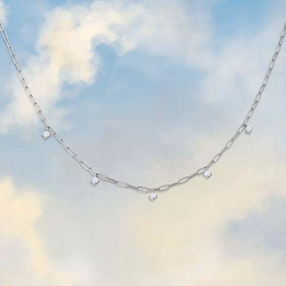 Wholesale Pendant Necklace Natural Opal Zircon Stainless Steel Ochain Geometric Retro Electroplated