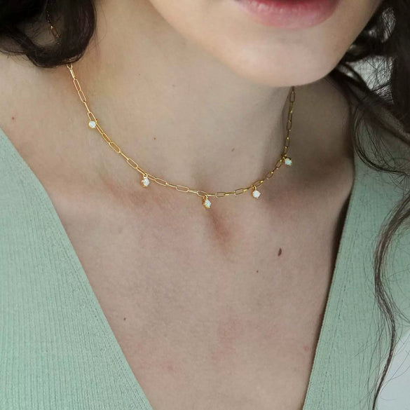 Wholesale Pendant Necklace Natural Opal Zircon Stainless Steel Ochain Geometric Retro Electroplated