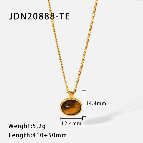 Wholesale Pendant Necklace Natural Stone Oval Geometric Stainless Steel Titanium Steel Electroplated Women's Jewelry