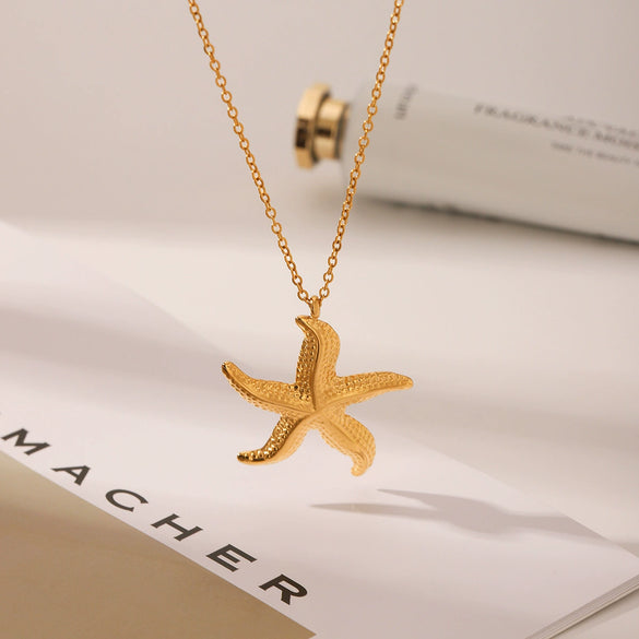 Wholesale Pendant Necklace Ocean Style Starfish Titanium Steel With Animal Zodiac Pattern And Vacuum Plating For Women