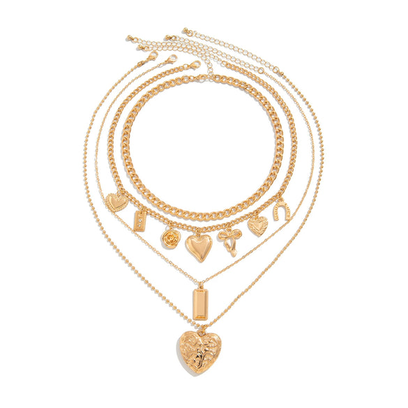 Wholesale Pendant Necklace Retro Geometric Iron Copperclad Iron Alloy Chain With Love Bow Heart Ushaped Pattern Electroplated