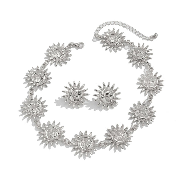 Wholesale Pendant Necklace Retro Metal Geometric Sunflower Face Alloy Iron Chain Electroplating For Women
