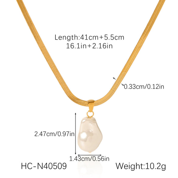 Wholesale Pendant Necklace Stainless Steel Blade Chain Geometric Imitation Baroque Pearl 18K Gold Plated
