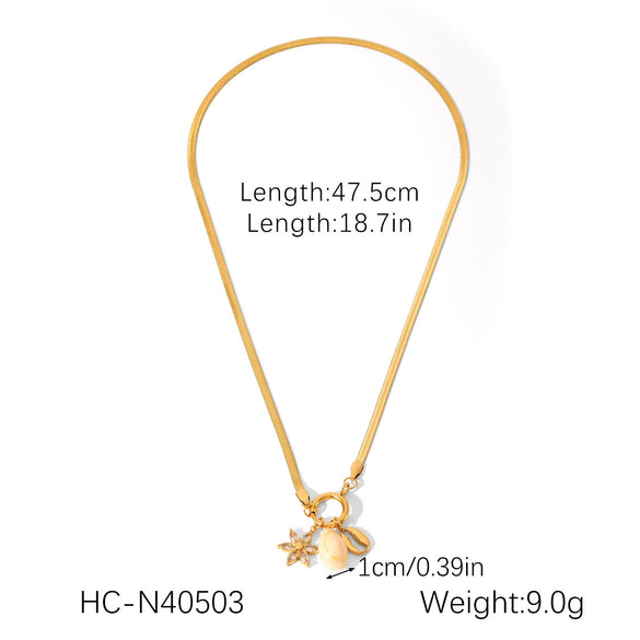 Wholesale Pendant Necklace Stainless Steel Blade Chain Geometric Imitation Baroque Pearl 18K Gold Plated