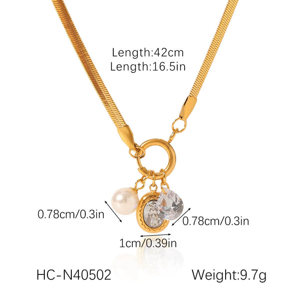 Wholesale Pendant Necklace Stainless Steel Blade Chain Geometric Imitation Baroque Pearl 18K Gold Plated