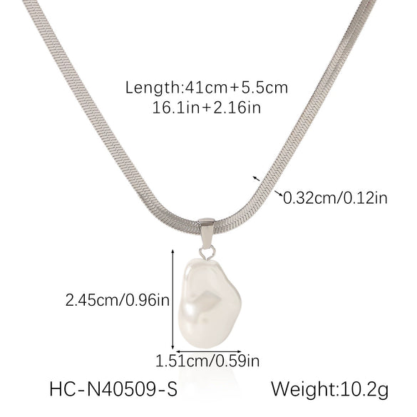 Wholesale Pendant Necklace Stainless Steel Blade Chain Geometric Imitation Baroque Pearl 18K Gold Plated