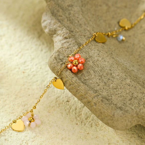 Wholesale Pendant Necklace Stainless Steel Colorful Crystal Zircon Flower Love Electroplating Style