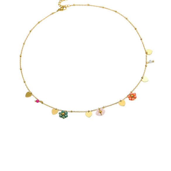 Wholesale Pendant Necklace Stainless Steel Colorful Crystal Zircon Flower Love Electroplating Style