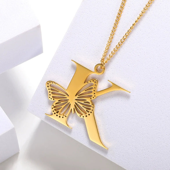 Wholesale Pendant Necklace Stainless Steel Copper Gold Plated Butterfly Letter Design