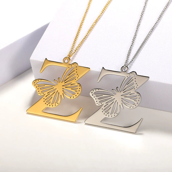 Wholesale Pendant Necklace Stainless Steel Copper Gold Plated Butterfly Letter Design