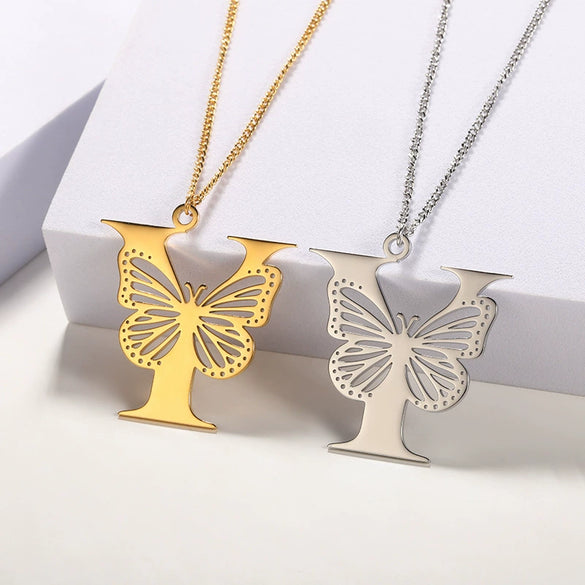 Wholesale Pendant Necklace Stainless Steel Copper Gold Plated Butterfly Letter Design