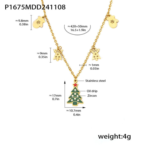 Wholesale Pendant Necklace 316L Stainless Steel Dripping Oil Zircon Geometric Christmas Element Electroplated For Women