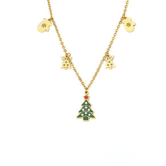 Wholesale Pendant Necklace 316L Stainless Steel Dripping Oil Zircon Geometric Christmas Element Electroplated For Women
