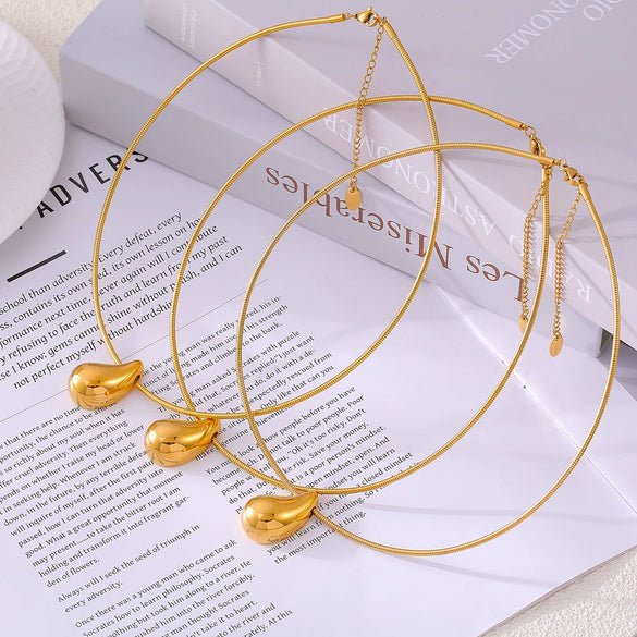 Wholesale Pendant Necklace 316L Stainless Steel Electroplated Gold Drop Shape Geometric Style