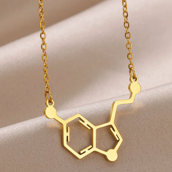 Wholesale Pendant Necklace Stainless Steel Geometric Caffeine Chemical Molecular Structure Electroplating Ochain For Women