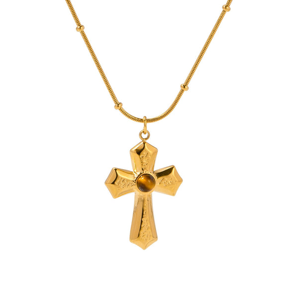 Wholesale Pendant Necklace Stainless Steel Geometric Retro Normcore Style Stereo Hammered Gold Electroplated For Women