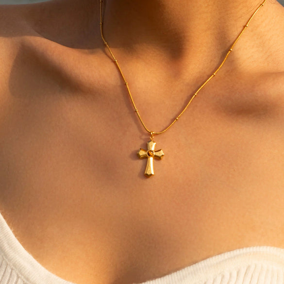 Wholesale Pendant Necklace Stainless Steel Geometric Retro Normcore Style Stereo Hammered Gold Electroplated For Women