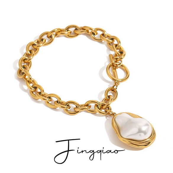 Wholesale Pendant Necklace Stainless Steel Geometric Shaped Pearl Cross 18K Gold Plated Electroplating For Women