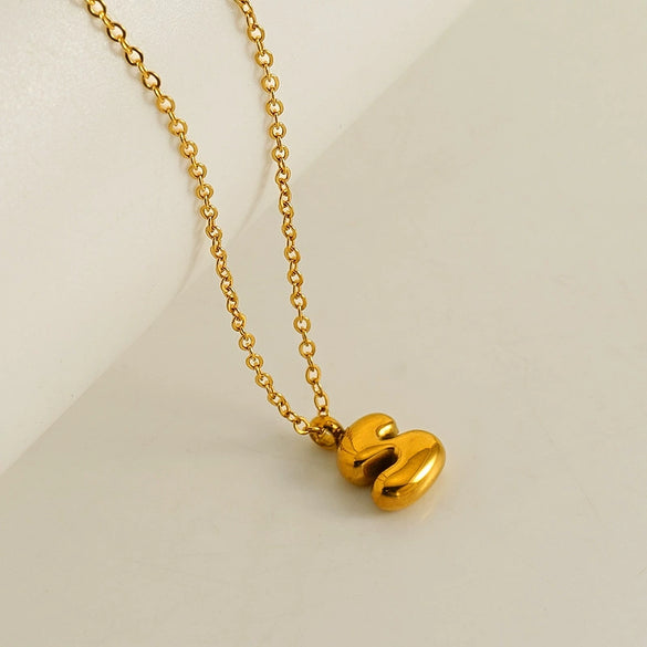 Wholesale Pendant Necklace Stainless Steel Gold Electroplated Mini Bubble Letter Style