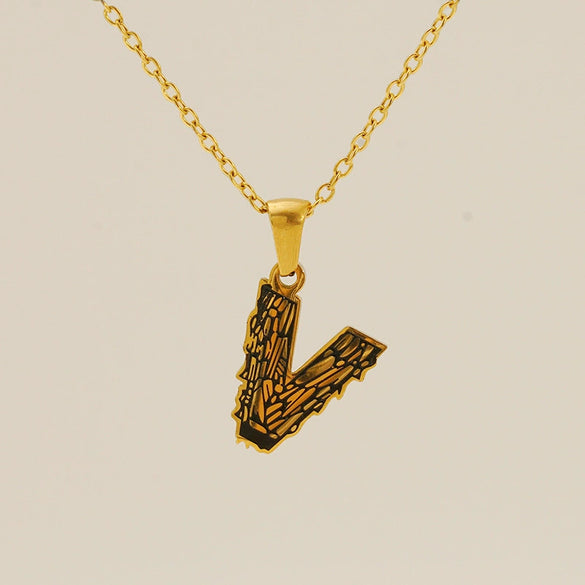 Wholesale Pendant Necklace Stainless Steel Gold Plated Letter Pattern For Unisex