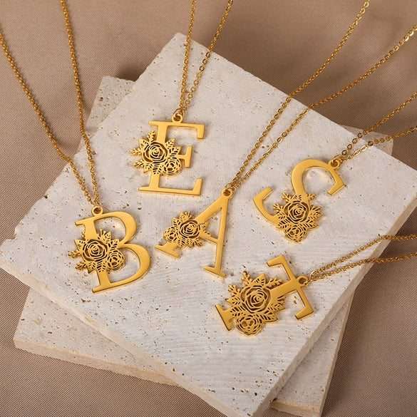 Wholesale Pendant Necklace Stainless Steel Gold Plated Letter Style Electroplated