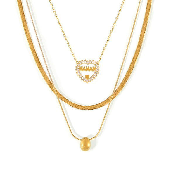 Wholesale Pendant Necklace 316L Stainless Steel Heart Shaped Hollow Zircon Letter Electroplated Light Luxury Style