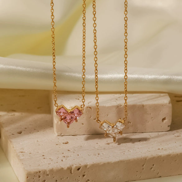 Wholesale Pendant Necklace Stainless Steel Inlaid Zircon Geometric Love Style For Women