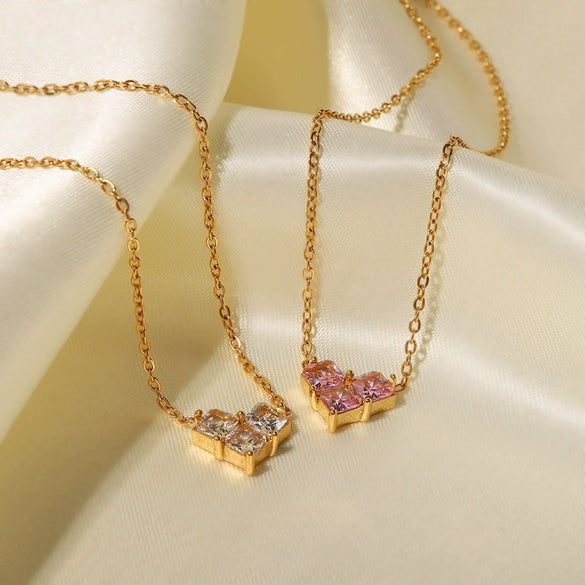 Wholesale Pendant Necklace Stainless Steel Inlaid Zircon Geometric Love Style For Women