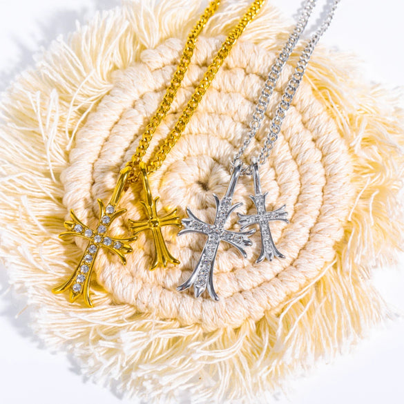 Wholesale Pendant Necklace Stainless Steel Inlaid Zircon Geometric Retro Heavy Industry Electroplating