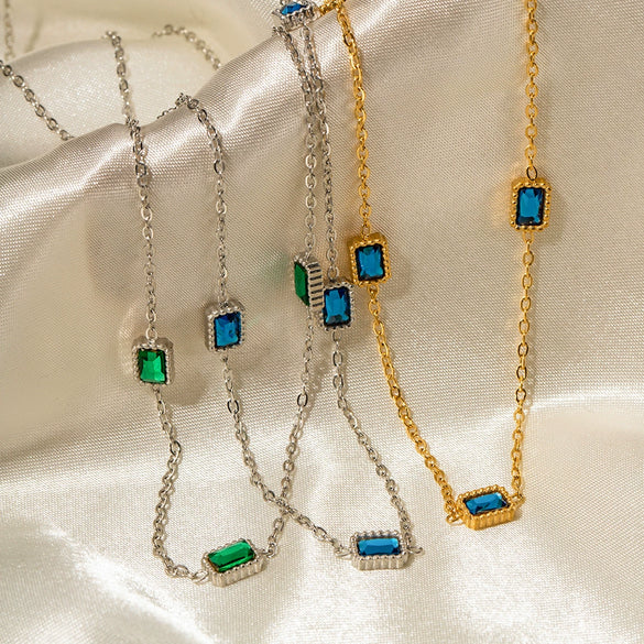 Wholesale Pendant Necklace Stainless Steel Multiple Square Green Zircon Geometric Electroplating Women's