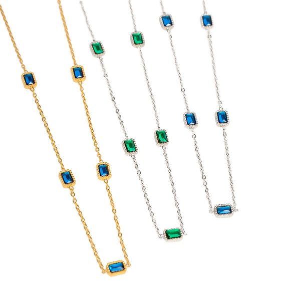 Wholesale Pendant Necklace Stainless Steel Multiple Square Green Zircon Geometric Electroplating Women's