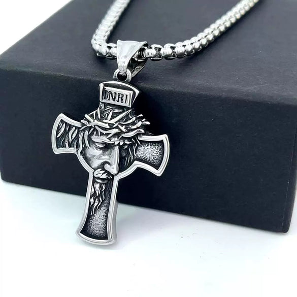 Wholesale Pendant Necklace Stainless Steel Retro Cross Geometric Polishing Men's