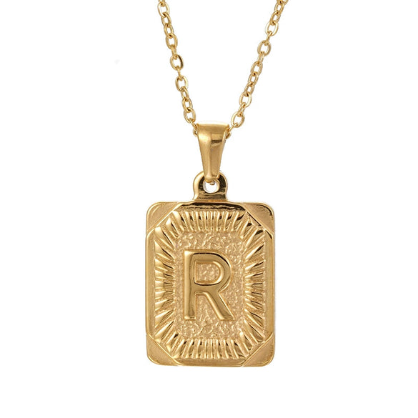 Wholesale Pendant Necklace 316L Stainless Steel Square Letter Electroplated Unisex