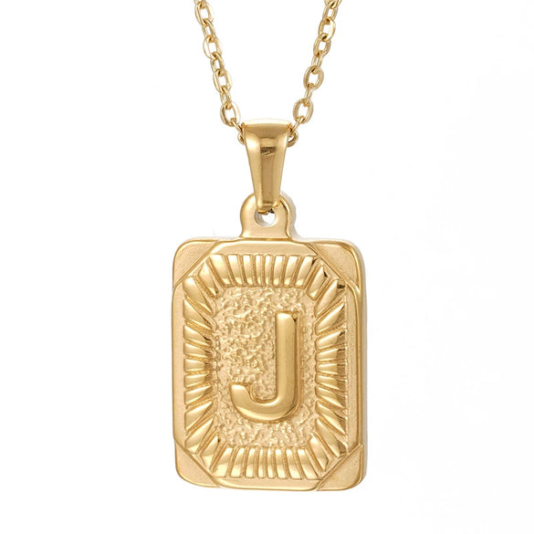 Wholesale Pendant Necklace 316L Stainless Steel Square Letter Electroplated Unisex