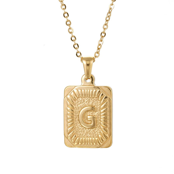 Wholesale Pendant Necklace 316L Stainless Steel Square Letter Electroplated Unisex