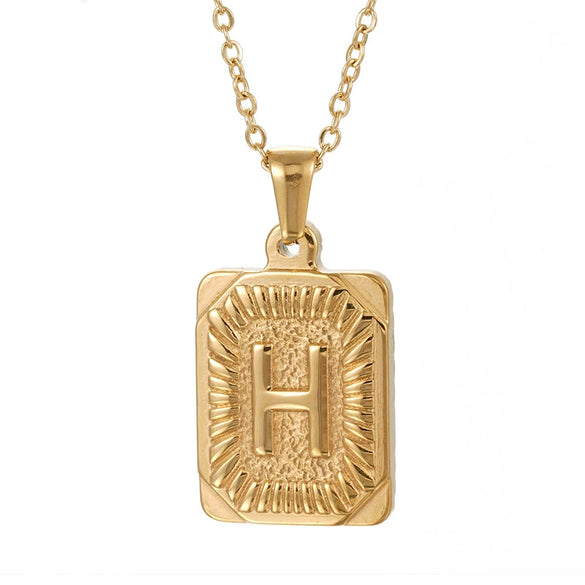 Wholesale Pendant Necklace 316L Stainless Steel Square Letter Electroplated Unisex