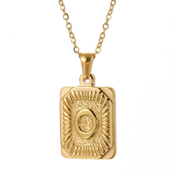 Wholesale Pendant Necklace 316L Stainless Steel Square Letter Electroplated Unisex
