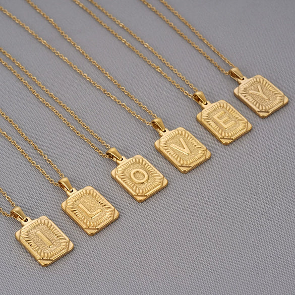 Wholesale Pendant Necklace 316L Stainless Steel Square Letter Electroplated Unisex